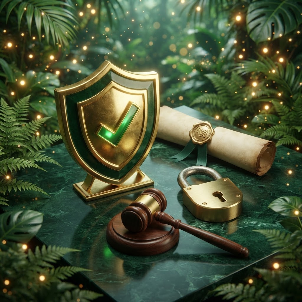 Golden shield with a tick on a green background – Fair Go Casino trust and licensing