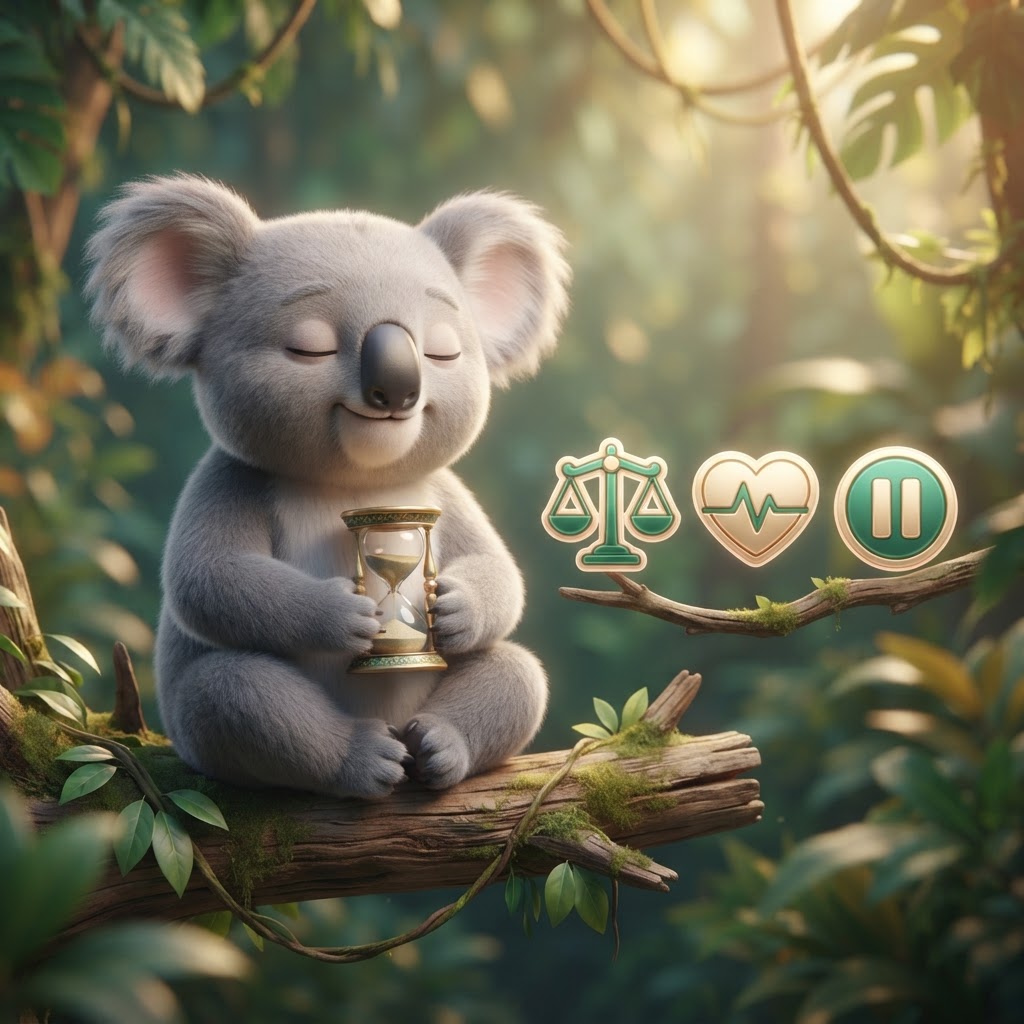 Koala holding a shield with a heart and an hourglass – responsible gambling at Fair Go